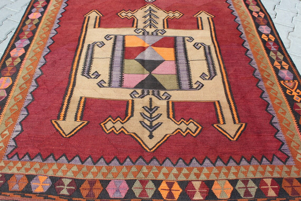 Turkse Vintage Kelim Runner 464 cm x 180 cm Handgemaakt