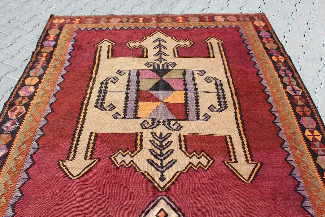 Turkse Vintage Kelim Runner 464 cm x 180 cm Handgemaakt