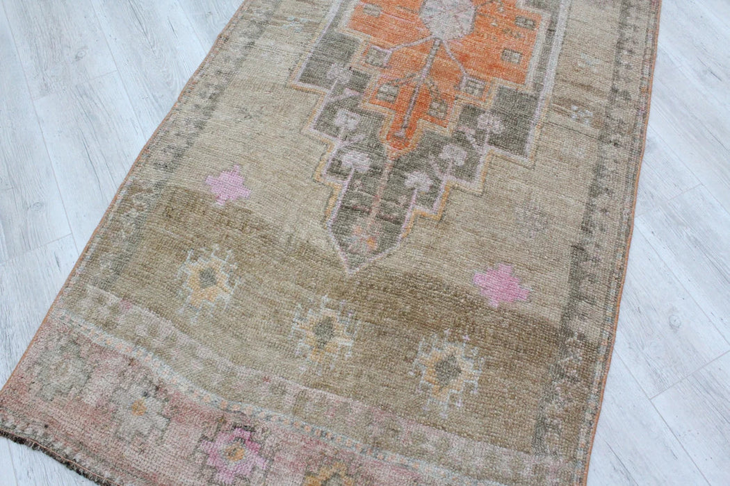 Turkish Vintage Runner Rug 373cm x 96cm Geometric Pattern