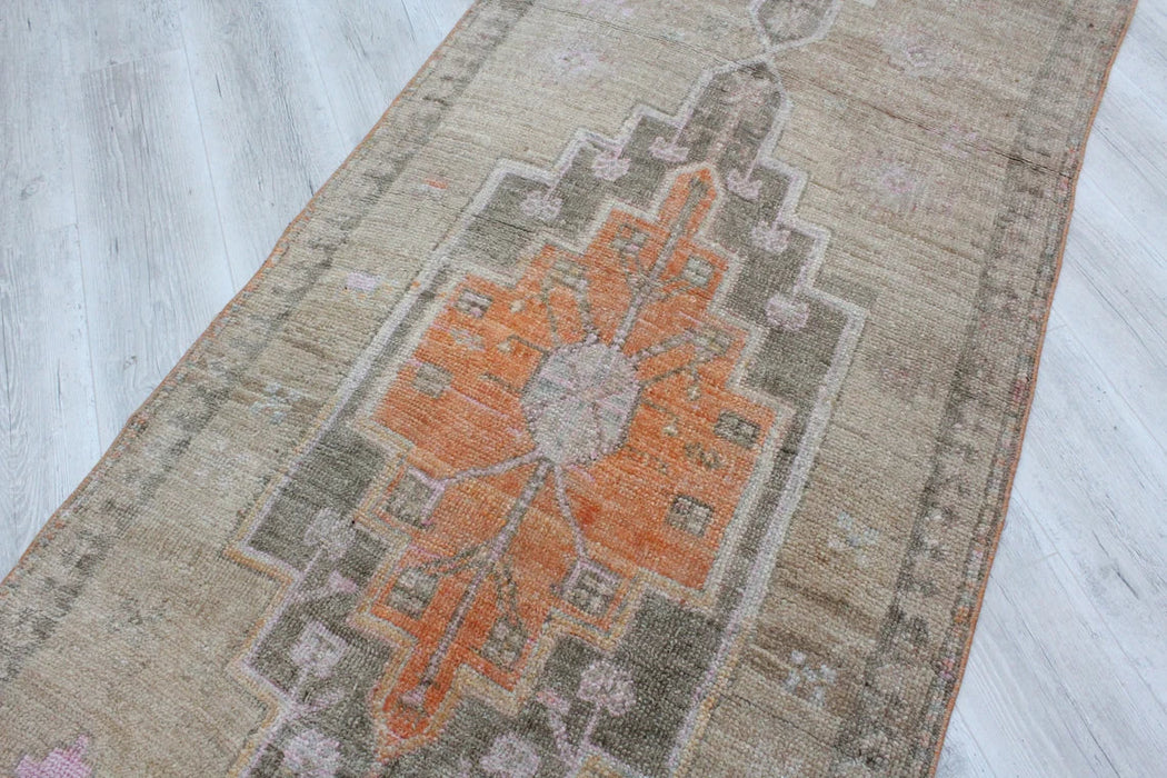 Turkish Vintage Runner Rug 373cm x 96cm Geometric Pattern