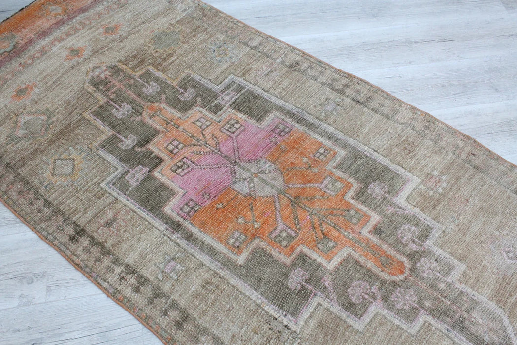 Turkish Vintage Runner Rug 373cm x 96cm Geometric Pattern