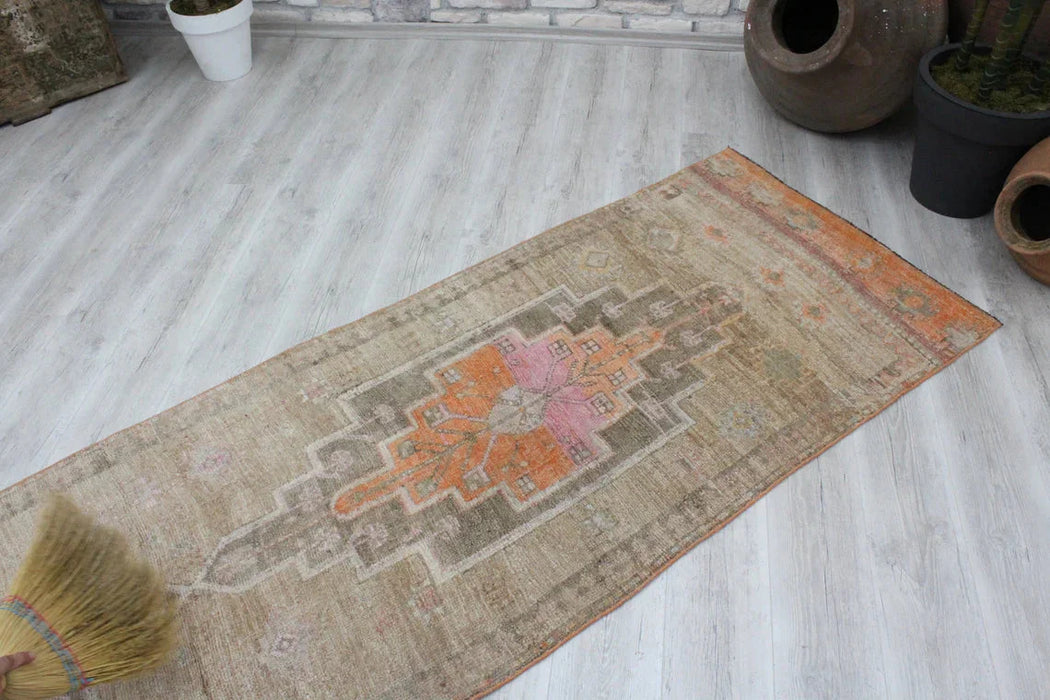 Turkish Vintage Runner Rug 373cm x 96cm Geometric Pattern