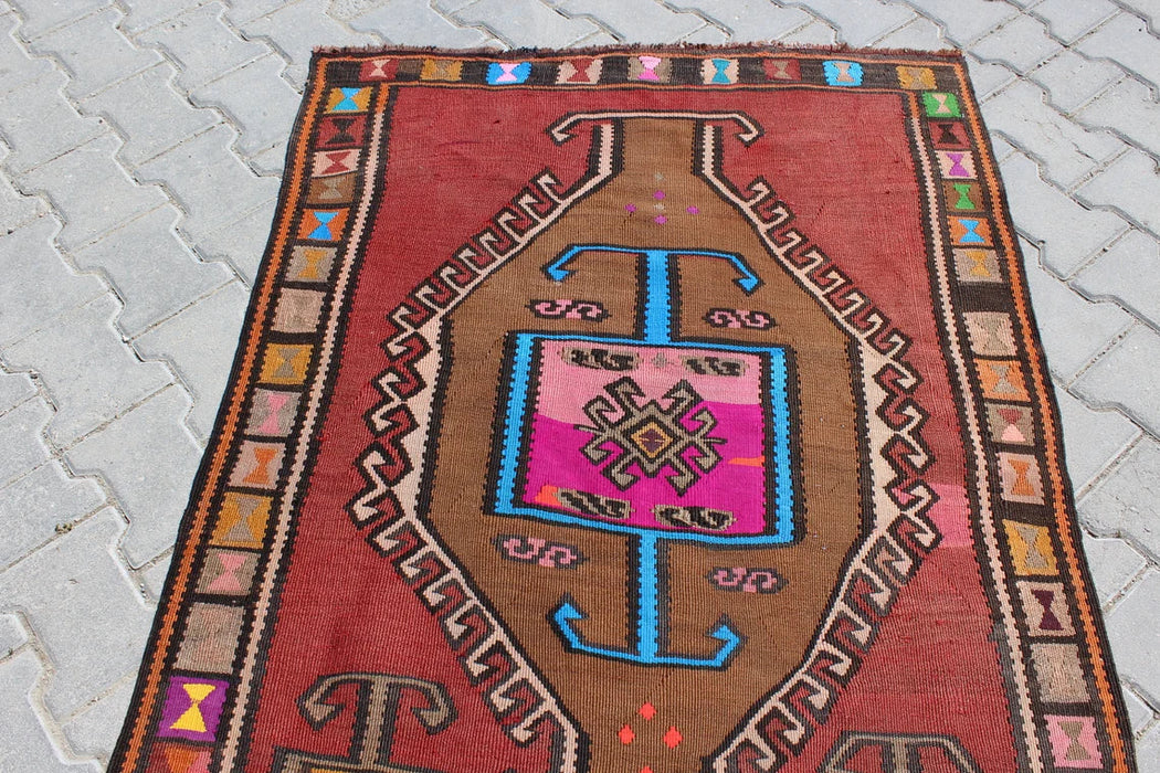 Turkish Wool Kilim Runner 101cm x 233cm Handwoven Design