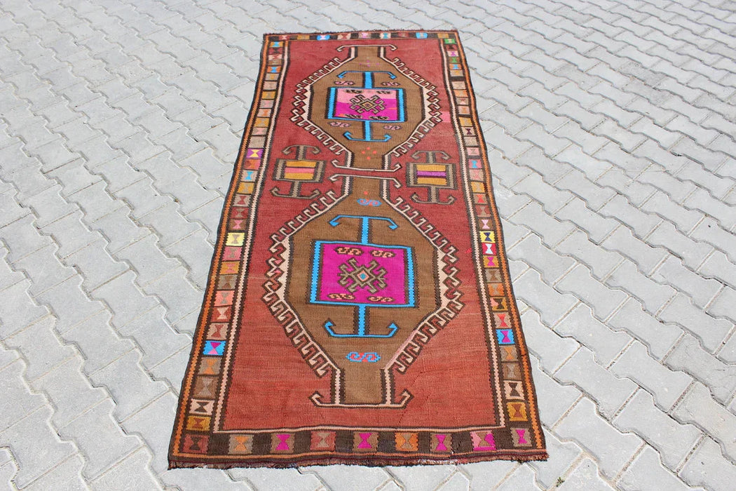 Turkish Wool Kilim Runner 101cm x 233cm Handwoven Design