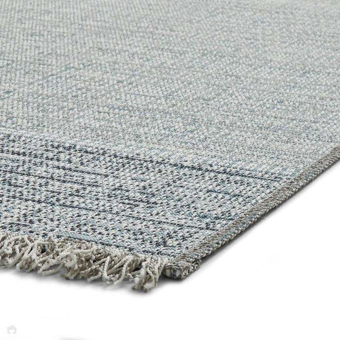 Tappeto beige/blu a tessitura piatta per interni ed esterni, durevole, resistente alle macchie e alle intemperie Tweed 9743