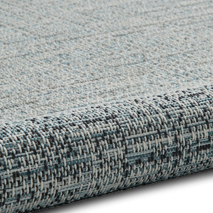 Tappeto beige/blu a tessitura piatta per interni ed esterni, durevole, resistente alle macchie e alle intemperie Tweed 9743