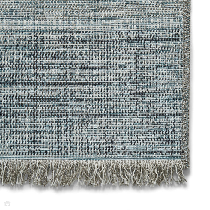 Tappeto beige/blu a tessitura piatta per interni ed esterni, durevole, resistente alle macchie e alle intemperie Tweed 9743