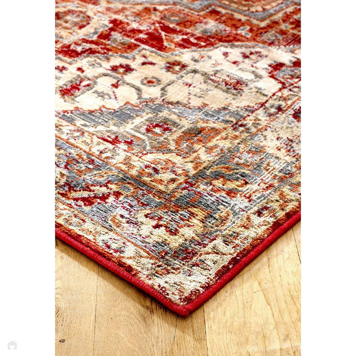 Valeria 1803 R Traditioneel Vintage Distressed Medallion Border Flatweave Multicolour Vloerkleed