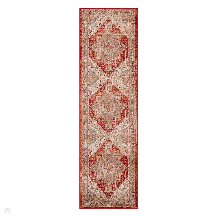 Valeria 1803 R Traditioneel Vintage Distressed Medallion Border Flatweave Multicolour Vloerkleed