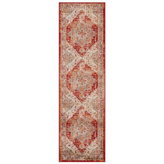 Valeria 1803 R Traditionele Vintage Distressed Medallion Border Flatweave Multicolour Runner