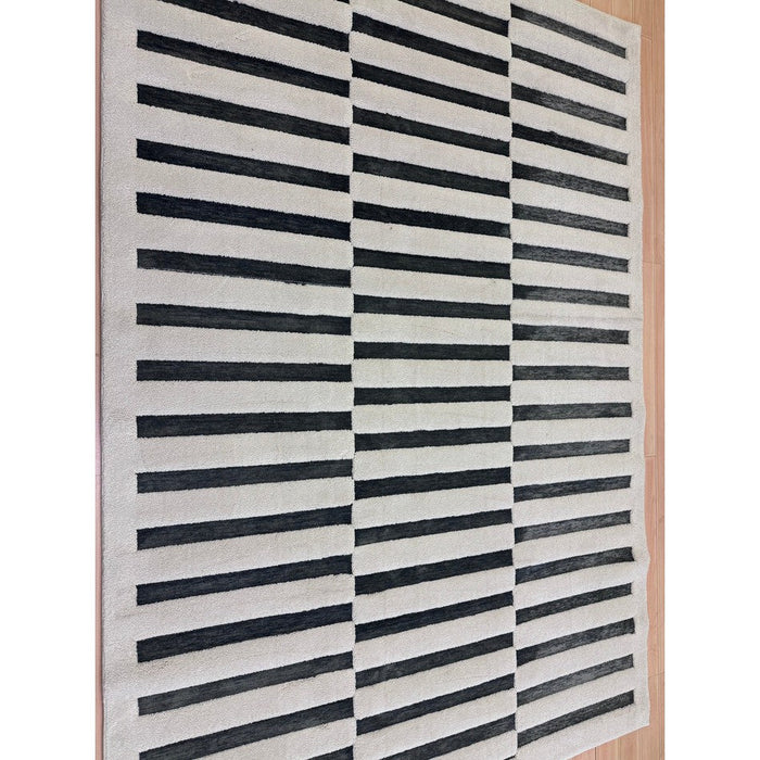 Valley Build Scandinavian Carved 3D Hi-Low Flatweave Ivory/Charcoal Grey/Monochrome Rug