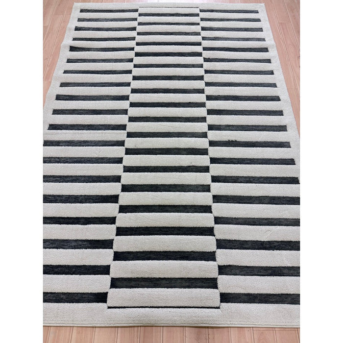 Valley Build Scandinavian Carved 3D Hi-Low Flatweave Ivory/Charcoal Grey/Monochrome Rug