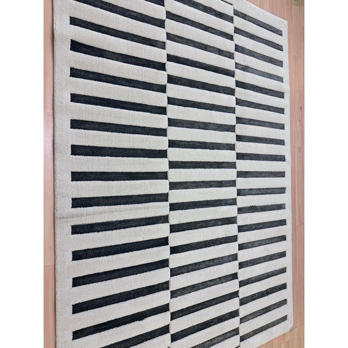 Valley Build Scandinavian Carved 3D Hi-Low Flatweave Ivory/Charcoal Grey/Monochrome Rug