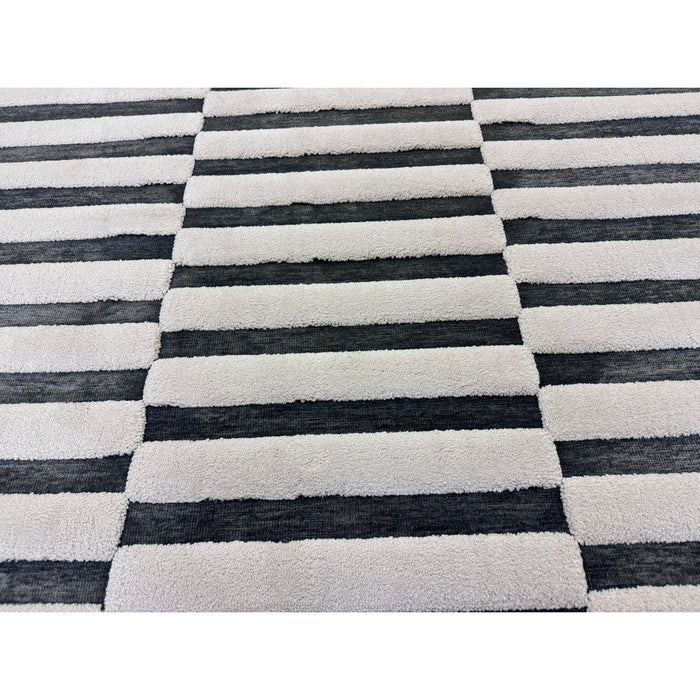 Valley Build Scandinavian Carved 3D Hi-Low Flatweave Ivory/Charcoal Grey/Monochrome Rug