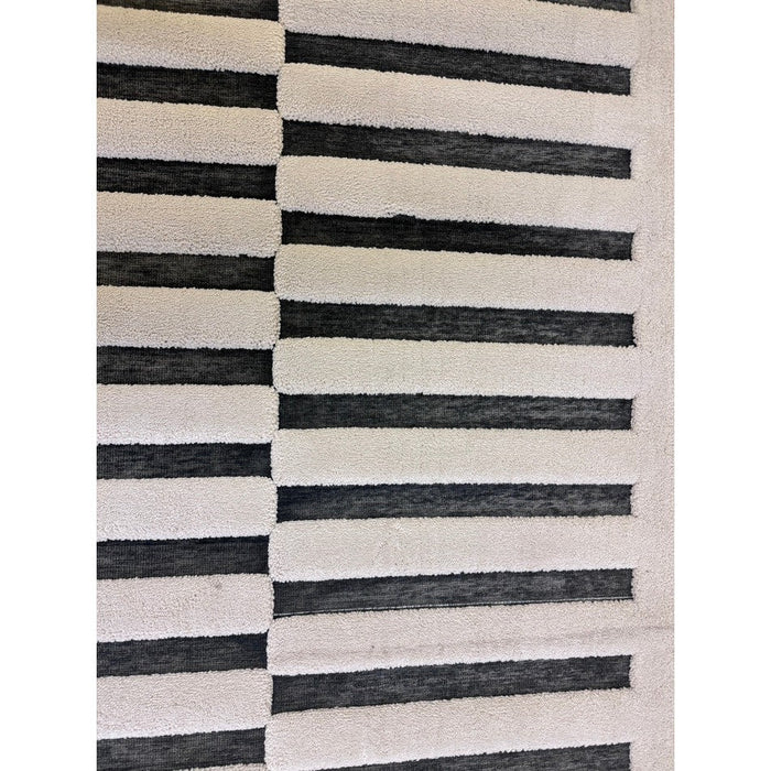 Valley Build Scandinavian Carved 3D Hi-Low Flatweave Ivory/Charcoal Grey/Monochrome Rug