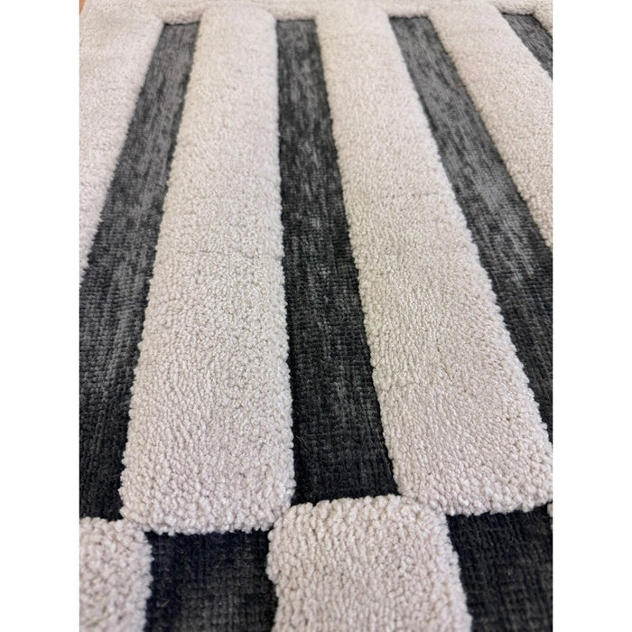 Valley Build Scandinavian Carved 3D Hi-Low Flatweave Ivory/Charcoal Grey/Monochrome Rug