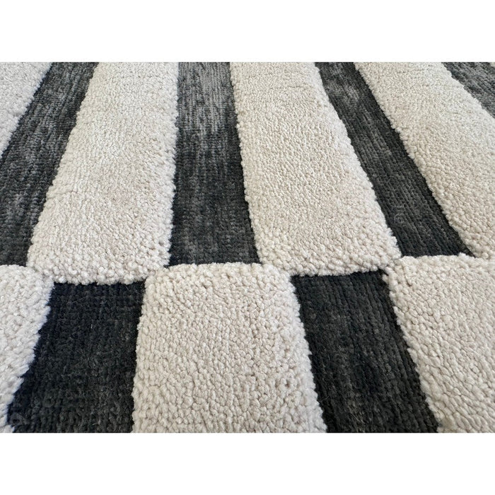 Valley Build Scandinavian Carved 3D Hi-Low Flatweave Ivory/Charcoal Grey/Monochrome Rug