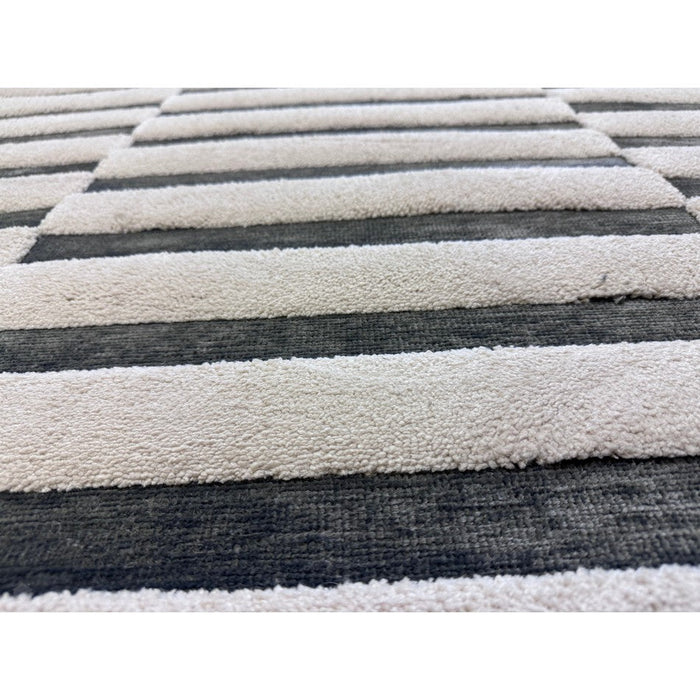 Valley Build Scandinavian Carved 3D Hi-Low Flatweave Ivory/Charcoal Grey/Monochrome Rug