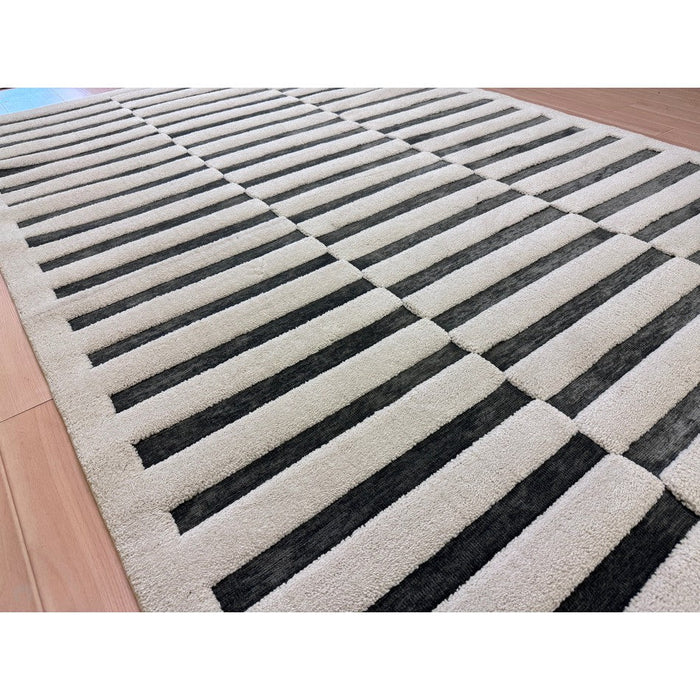 Valley Build Scandinavian Carved 3D Hi-Low Flatweave Ivory/Charcoal Grey/Monochrome Rug