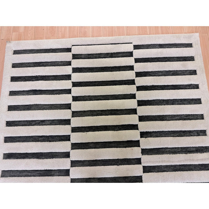 Valley Build Scandinavian Carved 3D Hi-Low Flatweave Ivory/Charcoal Grey/Monochrome Rug