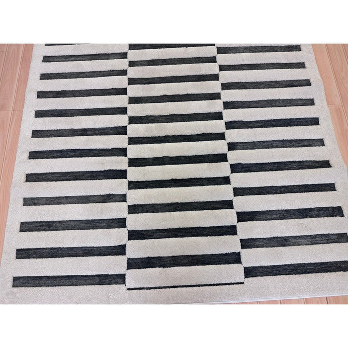 Valley Build Scandinavian Carved 3D Hi-Low Flatweave Ivory/Charcoal Grey/Monochrome Rug