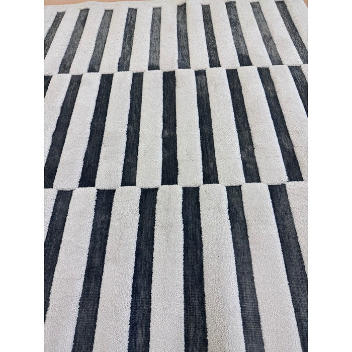 Valley Build Scandinavian Carved 3D Hi-Low Flatweave Ivory/Charcoal Grey/Monochrome Rug