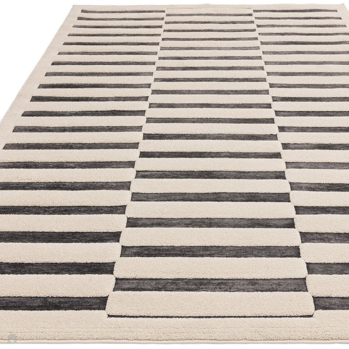 Valley Build Scandinavian Carved 3D Hi-Low Flatweave Ivory/Charcoal Grey/Monochrome Rug