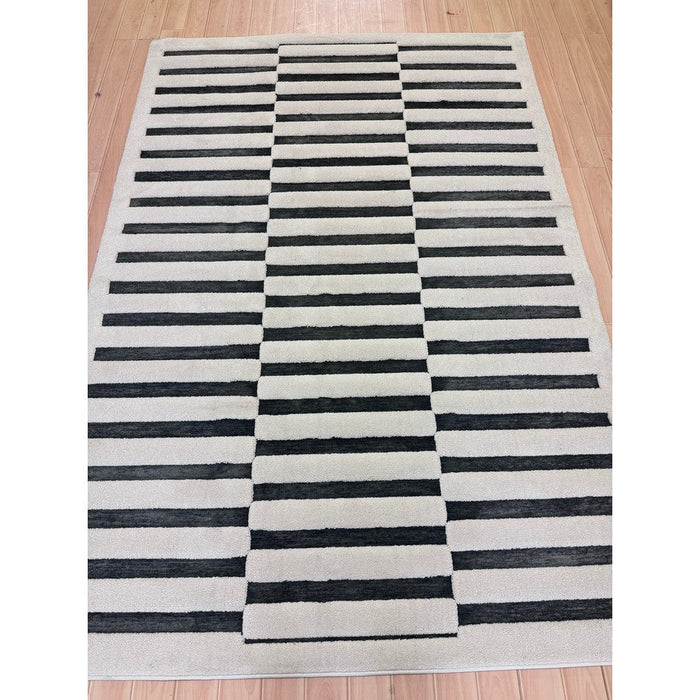 Valley Build Scandinavian Carved 3D Hi-Low Flatweave Ivory/Charcoal Grey/Monochrome Rug