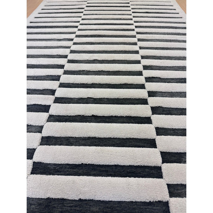 Valley Build Scandinavian Carved 3D Hi-Low Flatweave Ivory/Charcoal Grey/Monochrome Rug