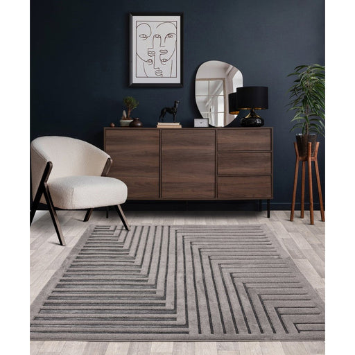 Valley Connection Scandinavian Carved 3D Hi-Low Flatweave Charcoal Grey/Grey Rug