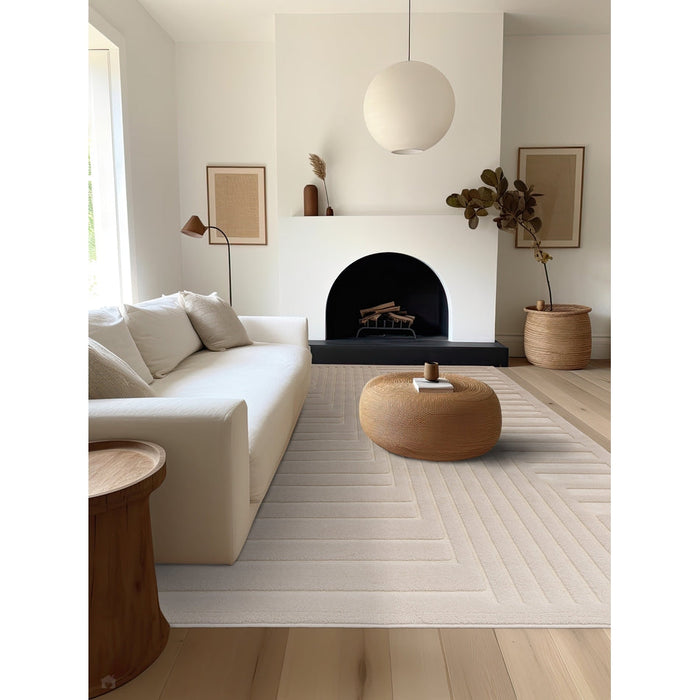 Valley Connection Scandinavian Carved 3D Hi-Low Flatweave Ivory Rug