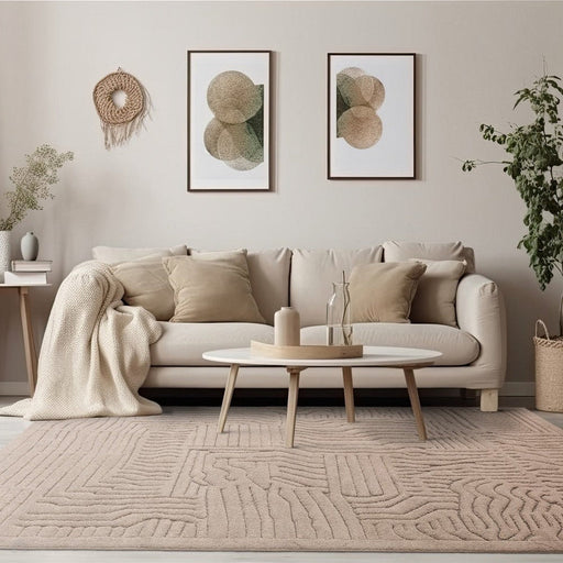 Valley Path Scandinavian Carved 3D Hi-Low Flatweave Beige/Natural Rug