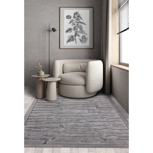 Valley Path Scandinavian Carved 3D Hi-Low Flatweave Charcoal Grey/Grey Rug