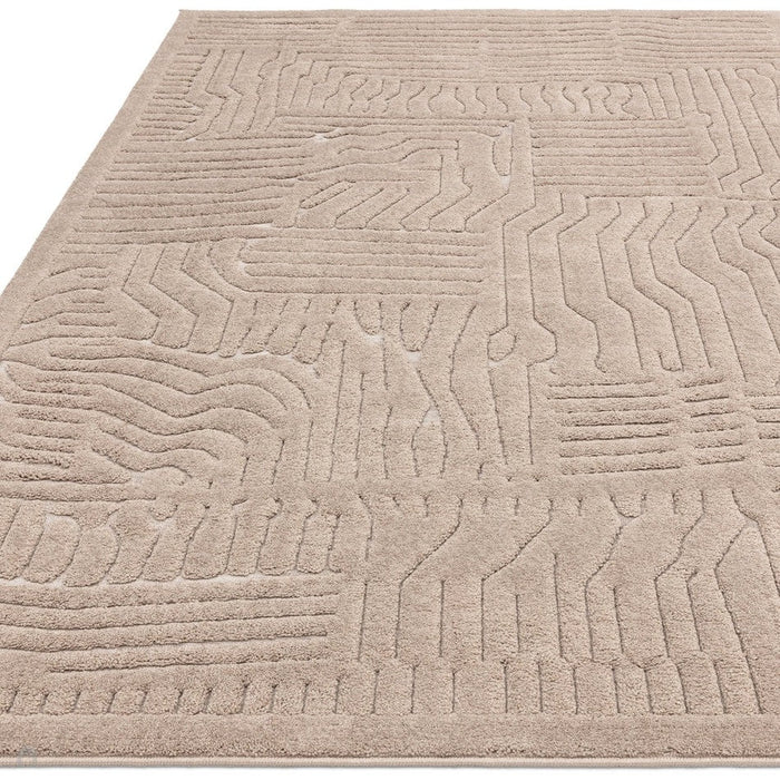 Valley Route Scandinavian Carved 3D Hi-Low Flatweave Beige/Natural Rug