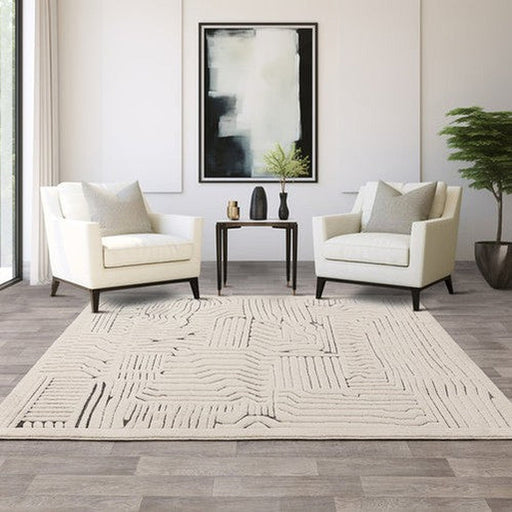 Valley Route Scandinavian Carved 3D Hi-Low Flatweave Ivory/Charcoal Grey/Cream/White Rug