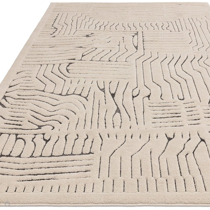 Valley Route Scandinavian Carved 3D Hi-Low Flatweave Ivory/Charcoal Grey/Cream/White Rug