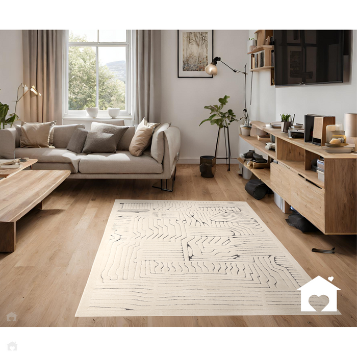 Valley Route Scandinavian Carved 3D Hi-Low Flatweave Ivory/Charcoal Grey/Cream/White Rug