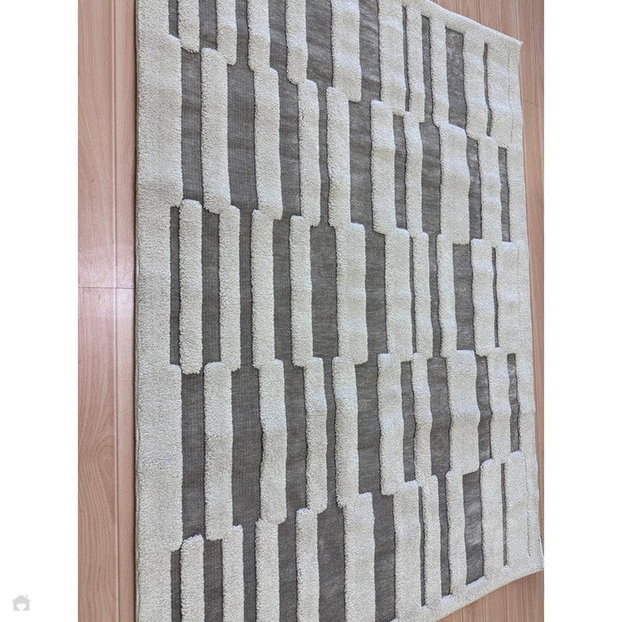 Alfombra escandinava tallada en 3D de tejido plano alto y bajo en beige/marfil/natural de Valley Tile