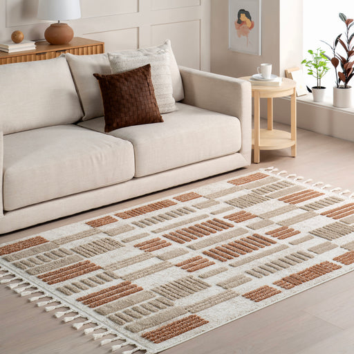 Valli Geometrinen tupsualuematto 80x150 cm beige