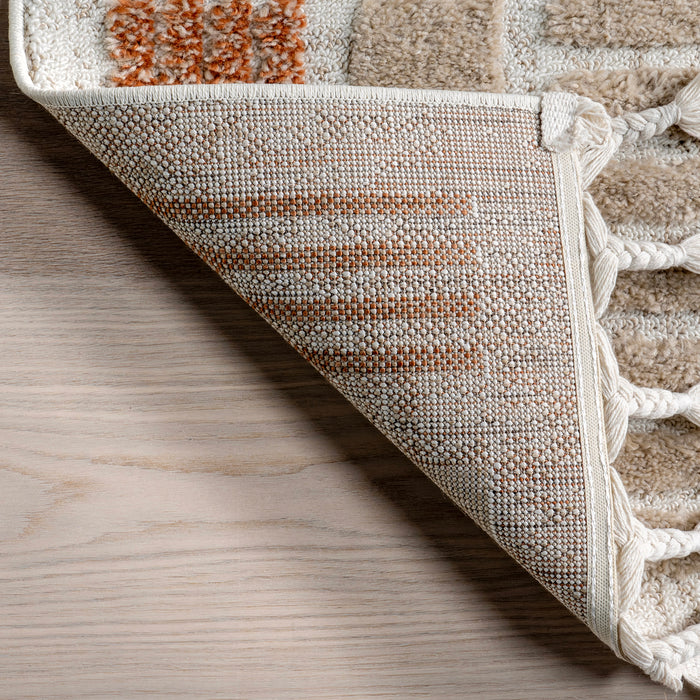 Tappeto geometrico con nappe Valli 80x150 cm Beige