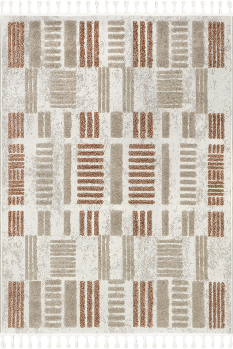 Tappeto geometrico con nappe Valli 80x150 cm Beige