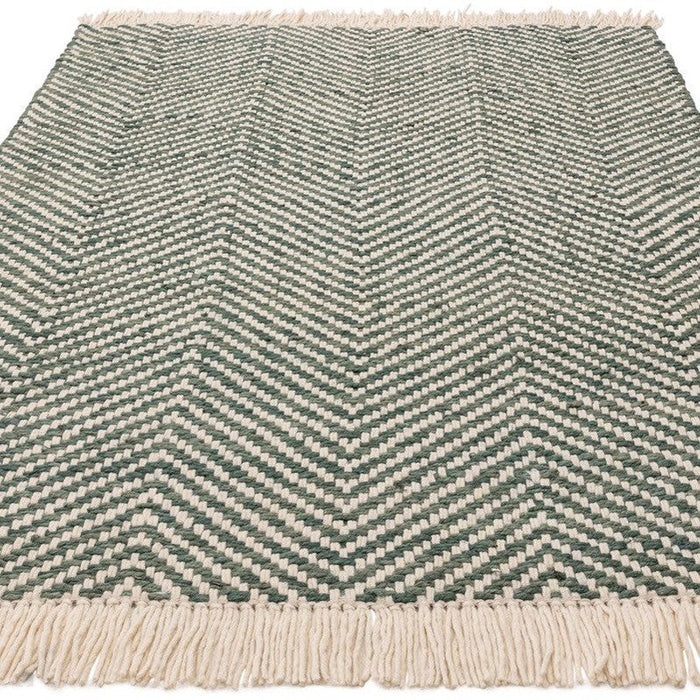 Vigo Modern Geometric Zig Zag Käsinkudottu Juuttisekoitus Pehmeä Touch Boho Flatweave Vihreä/Kermanvärinen matto