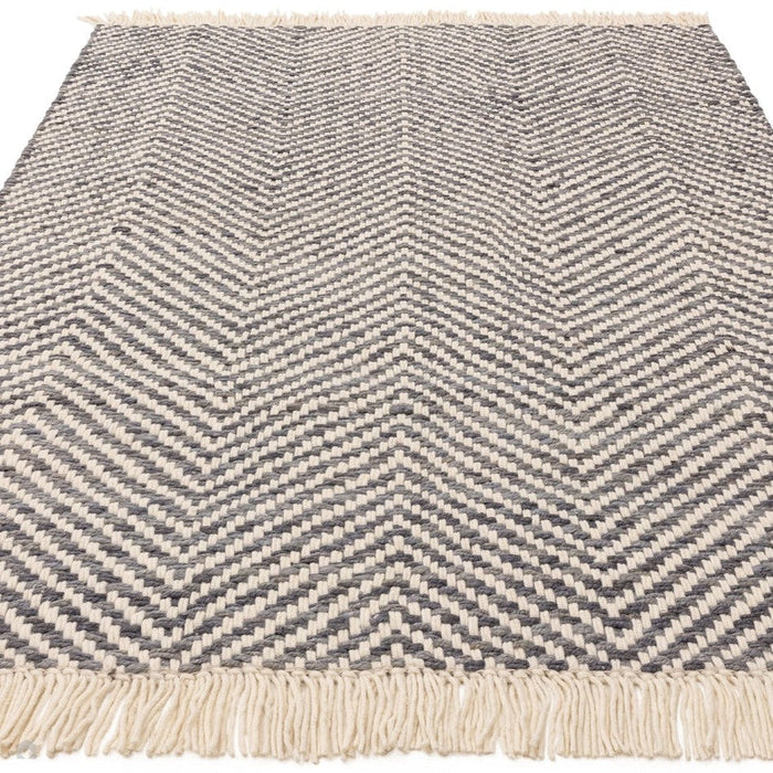 Vigo Modern Geometric Zig Zag Käsinkudottu Juuttisekoitus Pehmeä Touch Boho Flatweave Harmaa/kermanvärinen matto