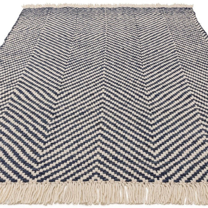 Vigo Modern Geometric Zig Zag Hand-Woven Jute Mix Soft-Touch Boho Flatweave Navy/Cream Rug