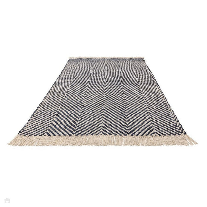 Vigo Modern Geometric Zig Zag Hand-Woven Jute Mix Soft-Touch Boho Flatweave Navy/Cream Rug