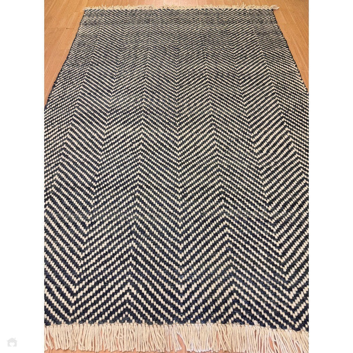 Vigo Modern Geometric Zig Zag Hand-Woven Jute Mix Soft-Touch Boho Flatweave Navy/Cream Rug