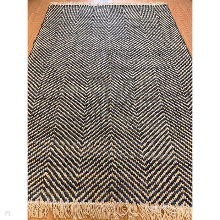 Vigo Modern Geometric Zig Zag Hand-Woven Jute Mix Soft-Touch Boho Flatweave Navy/Cream Rug