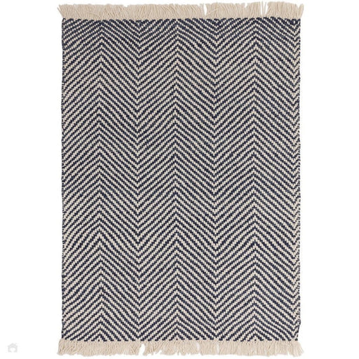 Vigo Modern Geometric Zig Zag Hand-Woven Jute Mix Soft-Touch Boho Flatweave Navy/Cream Rug