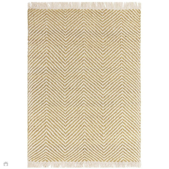 Vigo Modern Geometric Zig Zag Hand-Woven Jute Mix Soft-Touch Boho Flatweave Ochre/Cream Rug