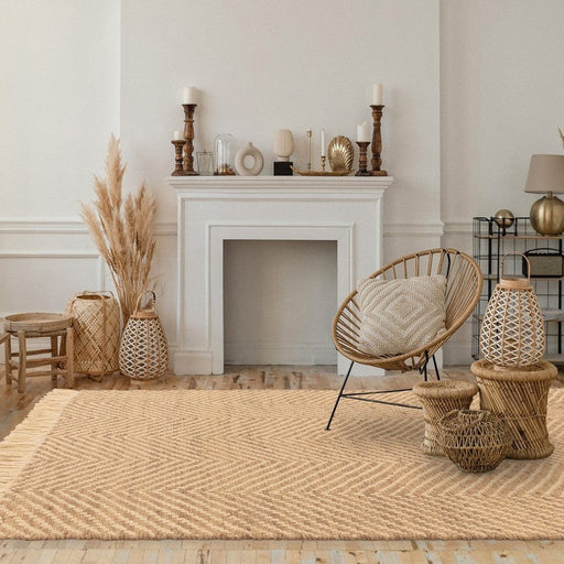 Vigo Modern Geometric Zig Zag Hand-Woven Jute Mix Soft-Touch Boho Flatweave Sand/Cream Rug